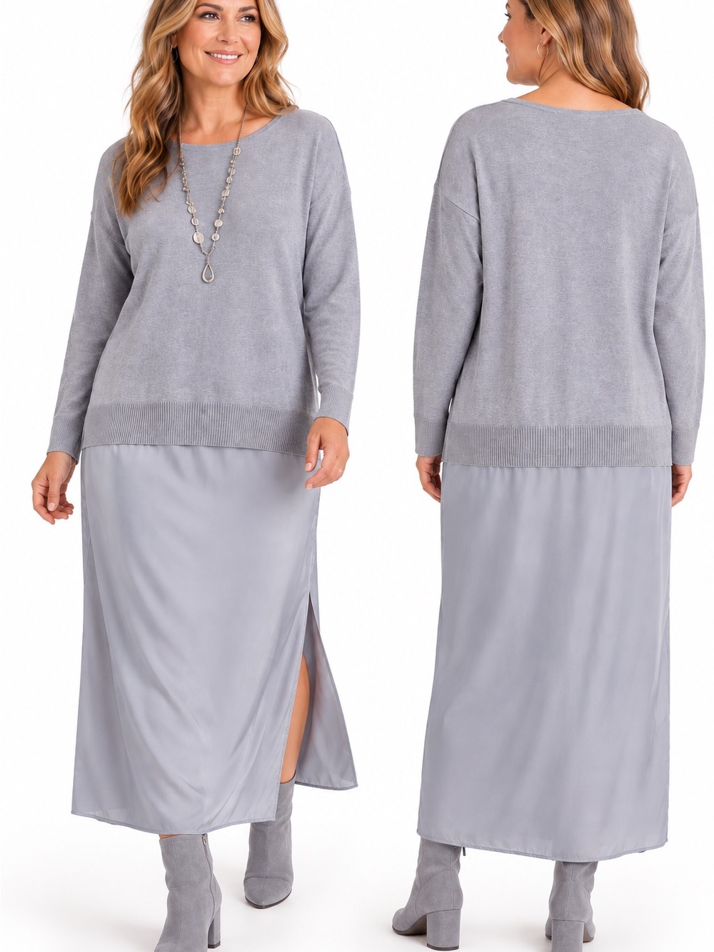 J JILL Wearever Mixed Media Sweater Dress in Frost Heather/Grey NWT XL Petite